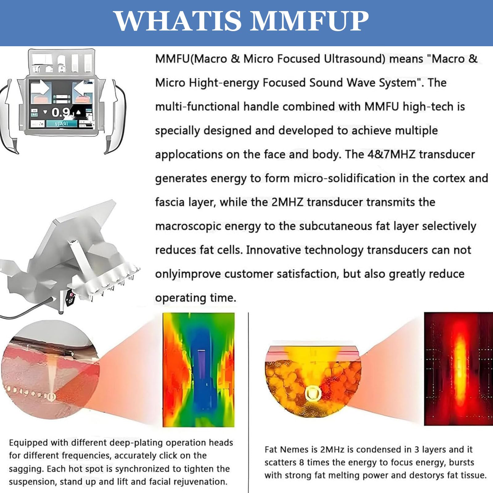 Máquina reafirmante HIFU 7D profesional para el cuidado y rejuvenecimiento facial y corporal. Efecto lifting, tonifica, reafirma y elimina arrugas. Ideal para uso doméstico o en salón de belleza
