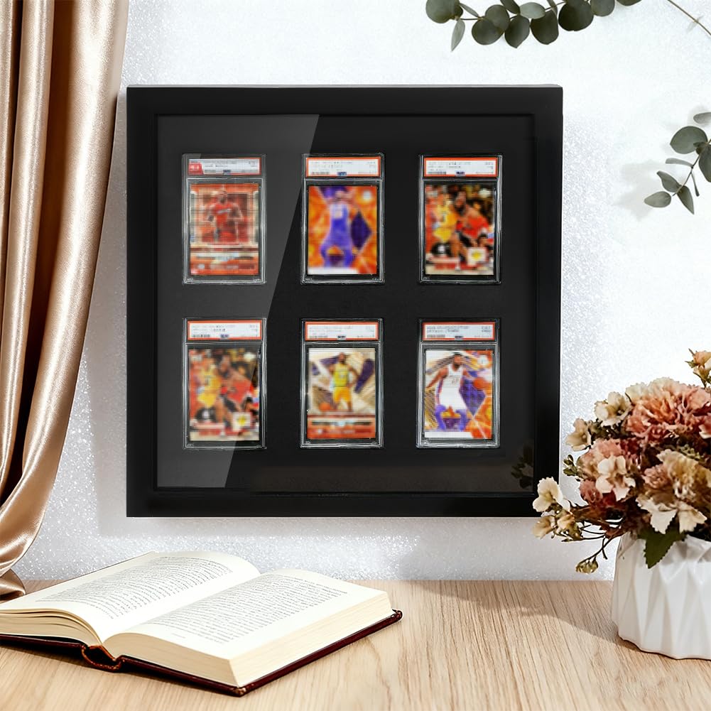 PH PandaHall Scatola espositore per carte di sport, da parete, in legno, presentazioni classificate per 6 carte di basket, calcio, hockey casa, ufficio, deposito