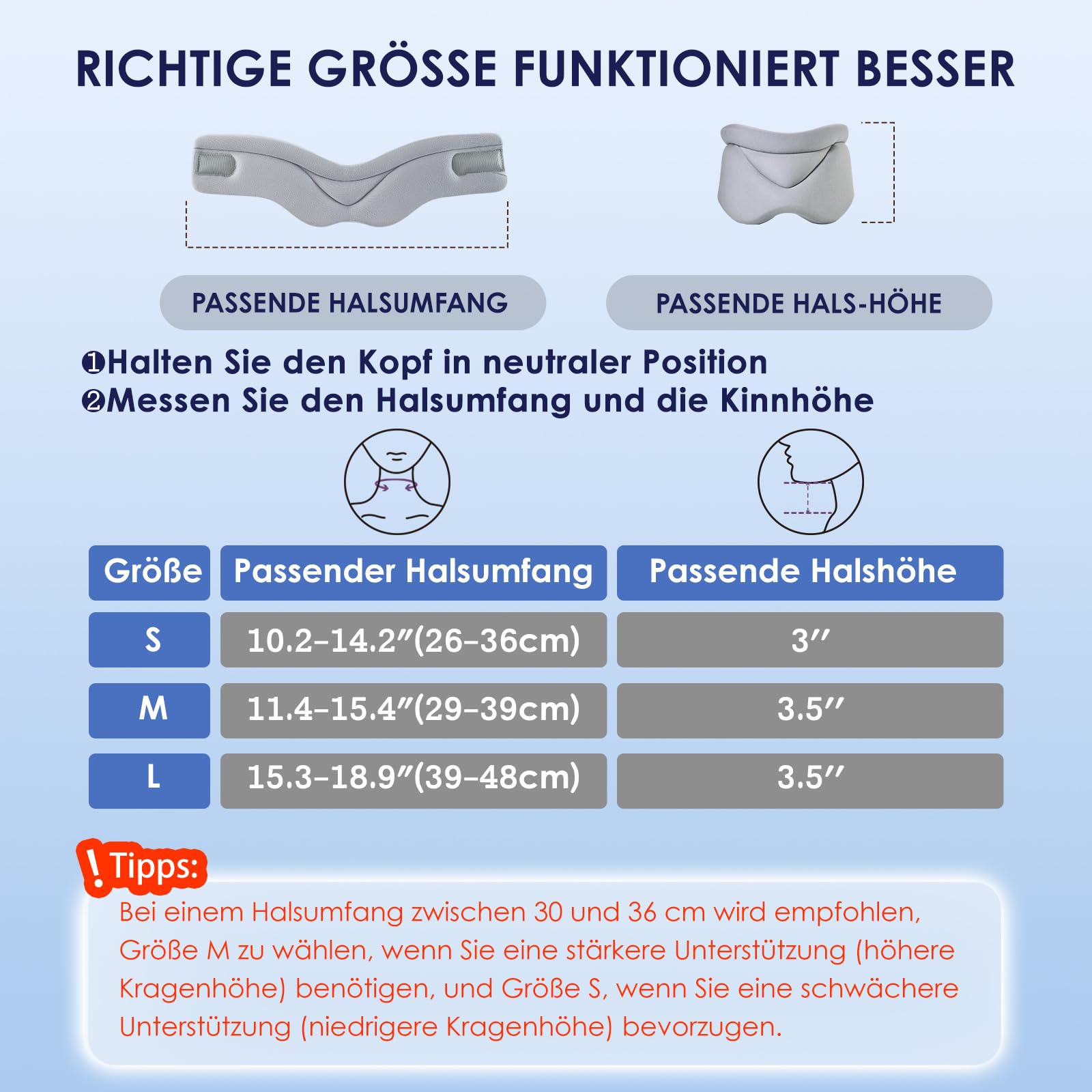 babaka Halskrause Mensch, Nackenstütze gegen Nackenschmerzen und zur Unterstützung, weiche Nackenstütze für Damen und Herren, Nackenstütze mit Stützpolster, Nackenstütze zum Schlafen (L,15"-18.9")