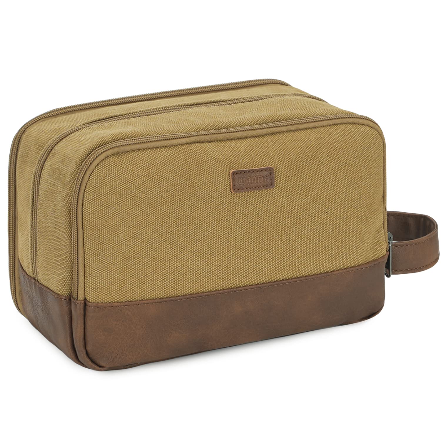 WANDF Kulturtasche für Herren Reise-Kulturtasche,Dopp-Kit aus Canvas,Wasserabweisende vegane Ledertasche für Rasierutensilien und Toilettenartikel (Taupe)