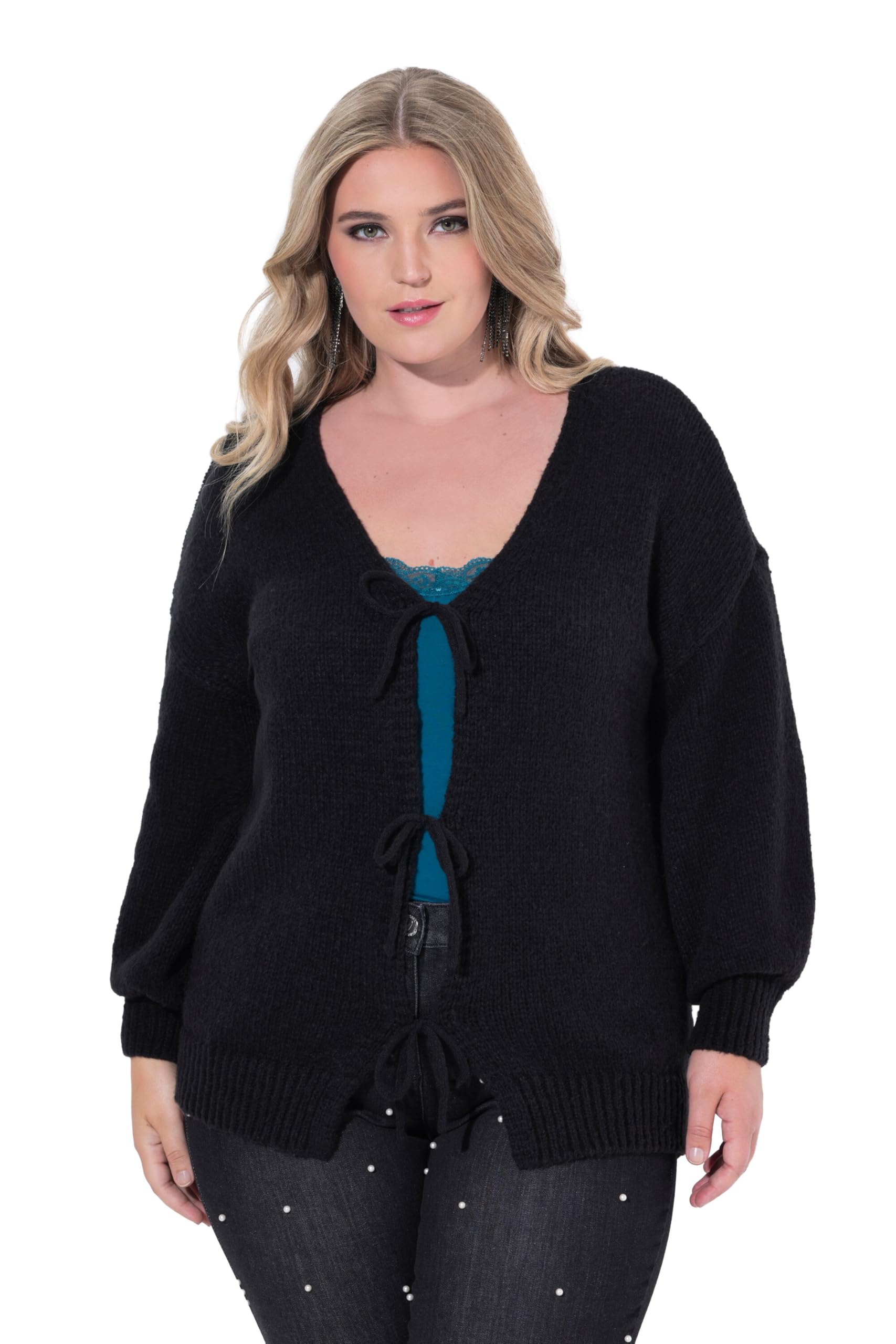 MIAMODA Damen große Größen Übergrößen Plus Size Strickjacke, Loose Fit, Schleifenverschluss 845334