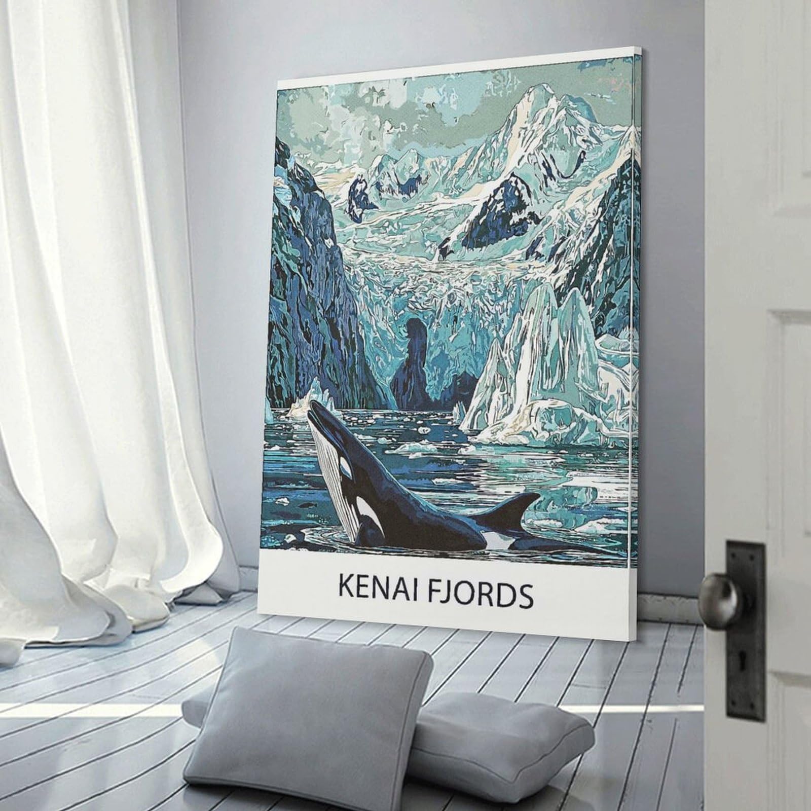 Junmoney Canvas Wall Picture Orca in Kenai Fjords, 24x36inch(60x90cm), for Office, Study Or Home Workspace, Canvas Wall Decor for Creative Rooms