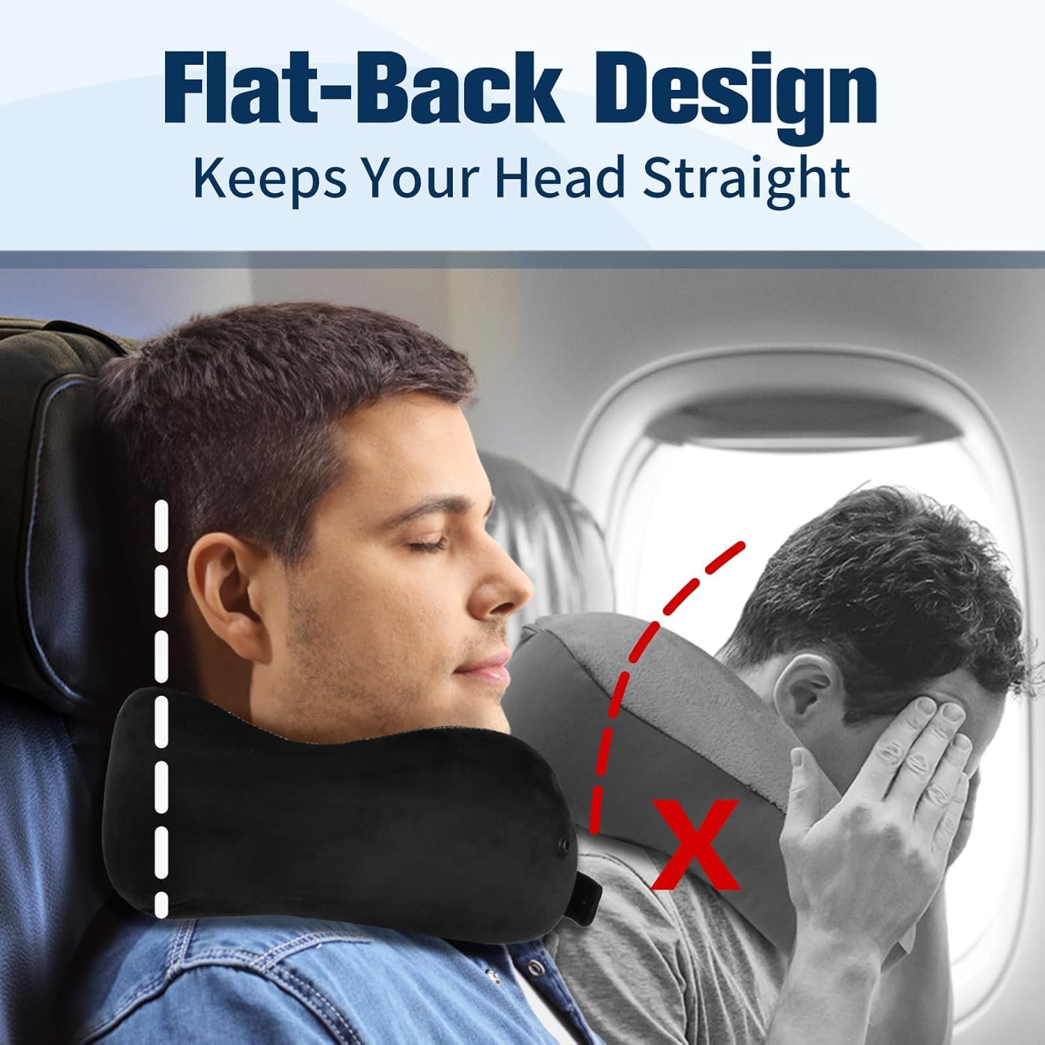 Almohada de viaje para adultos, almohada de cuello de espuma viscoelástica ajustable para aviones y vuelos de larga distancia, soporte ergonómico portátil con bolsa, máscara de ojos y tapones para los