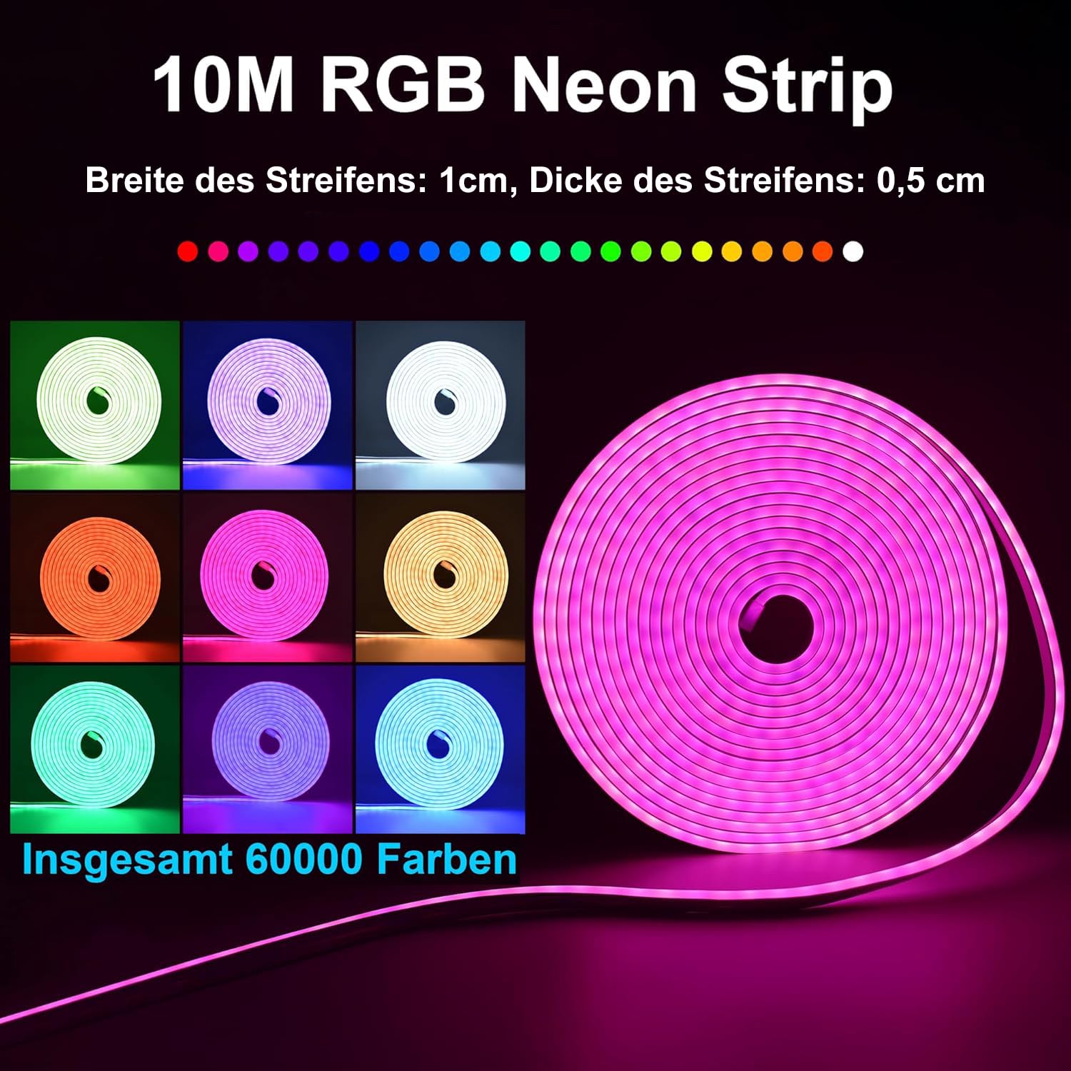 CCILAND Neonowa taśma LED, 10 m, 24 V RGB, z pilotem zdalnego sterowania, sterowanie za pomocą aplikacji, synchronizacja muzyki, silikonowa taśma LED, DIY, wodoodporna, do salonu, sypialni, dekoracja