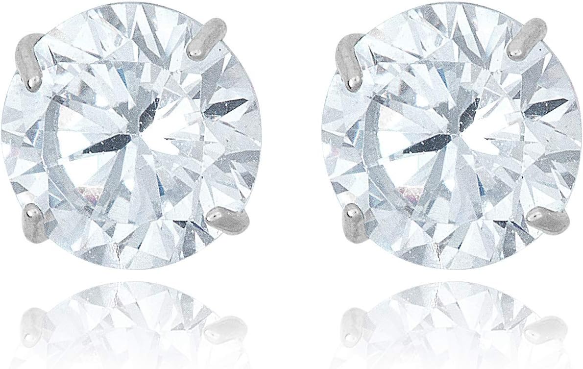 AVORA 10K Gold Round Simulated Diamond CZ Stud Earrings in Yellow or White Gold