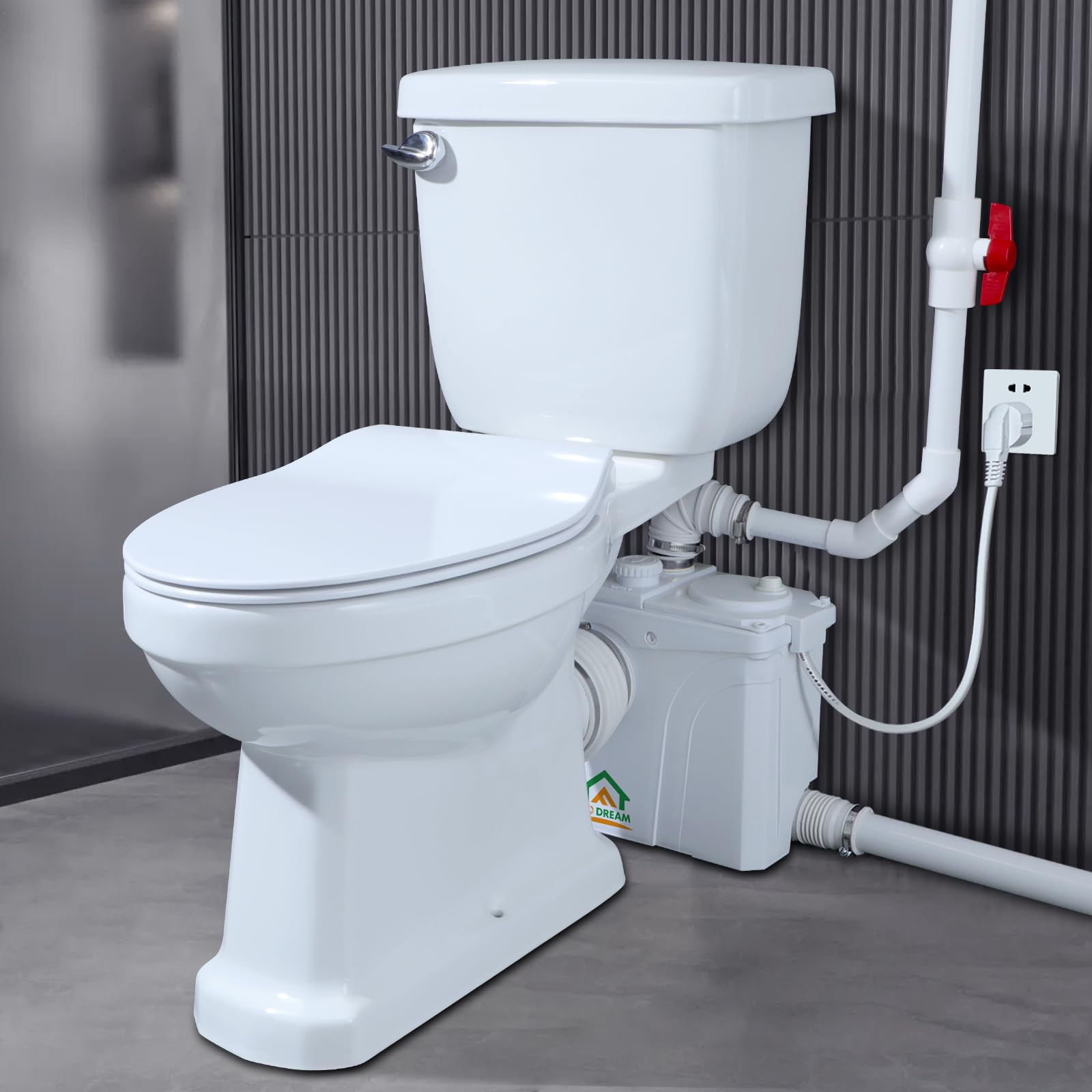 700W Macerating Toilet With Macerator Pump for Basement Upflush System, Included Water Tank, Elongated Toilet Bowl and Seat, Extension Pipe For Hide into the Wall