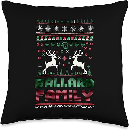 Ugly Christmas shirt Ballard Divertida almohada de Navidad fea a juego, con nombre de familia, 16.0 x 16.0in, multicolor