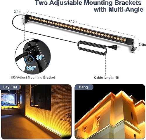 Miniatura 2 de adlkirg Luz de pared para arandela de pared, barra de luz LED blanca cálida de 36 W, 4 pies, 2700 K, 120 V, 3850 lm, IP67, luces LED impermeables