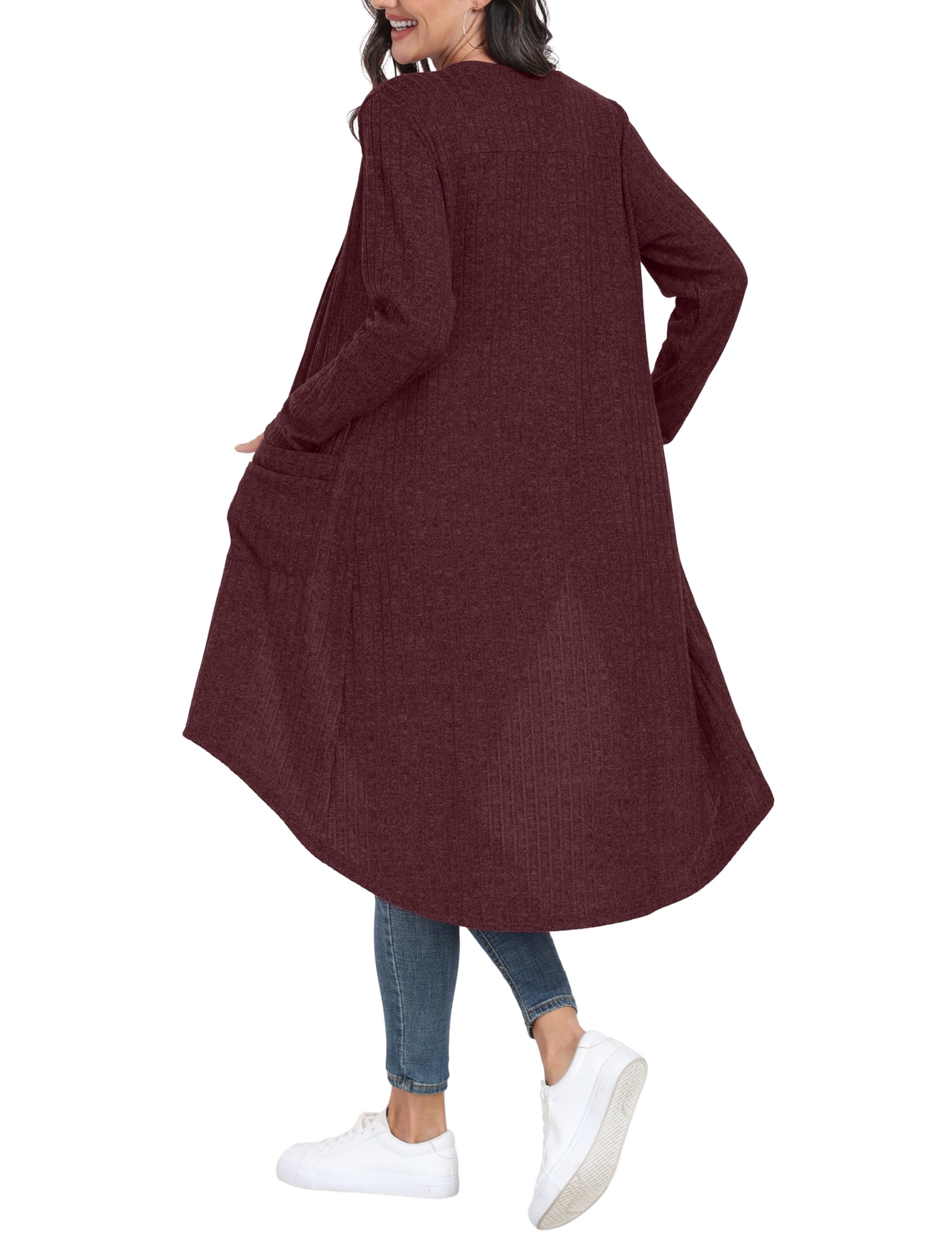 GRECERELLE Cardigan Femme Long Cardigan Élégant Fin Côté Manches Longues avec Boutons et Poches