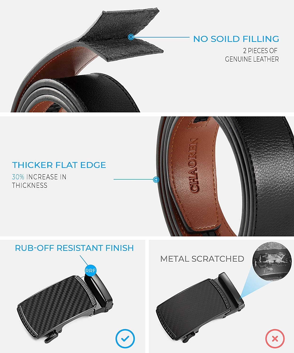 CHAOREN Cintura Uomo, Cintura Uomo Pelle Cricchetto Automatica Fibbia 35mm, Trim Regolabile per Adattars