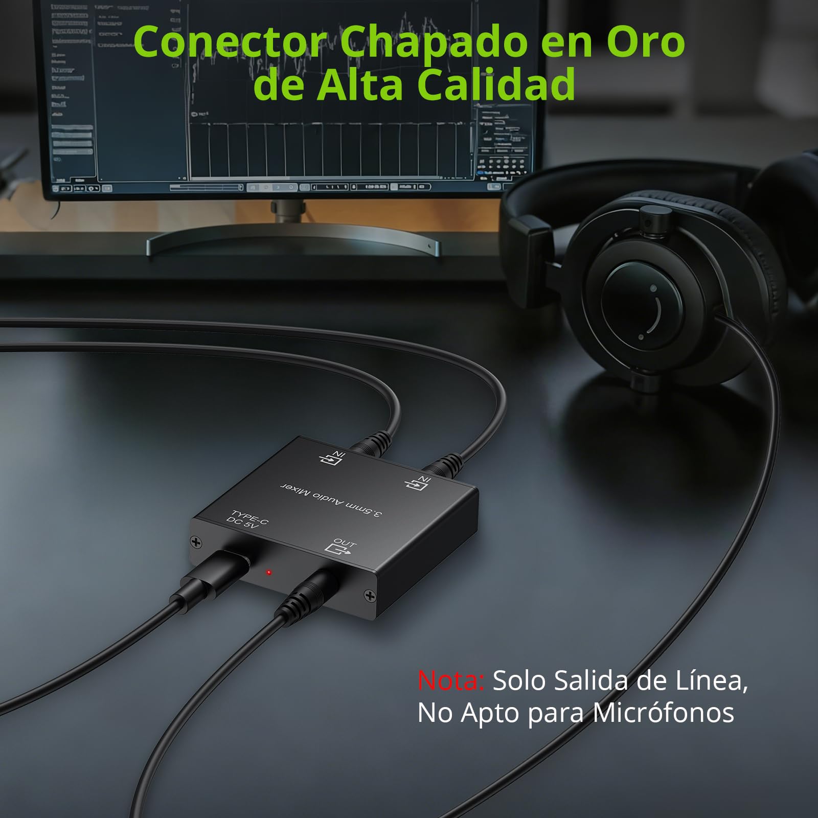 LiNKFOR Mini Mezclador de Audio 3.5mm de 2 Canales,Mezclador Activo con con Control de Volumen para PC/Altavoz/Amplificador/Teclado Electrónico