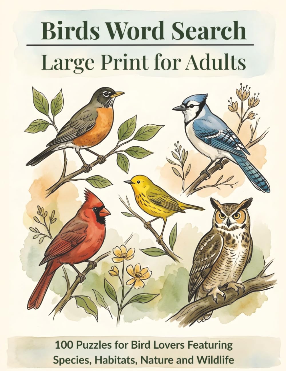 Birds Word Search Large Print for Adults: 100 Puzzles for Bird Lovers Featuring Species, Habitats, Nature and Wildlife