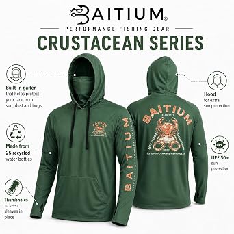 Fishing Shirts for Men,UPF50 Hooded Long Sleeve with Gaiter, Sun Protection Dry Fit Apparel, Face Mask, Fishing Clothes