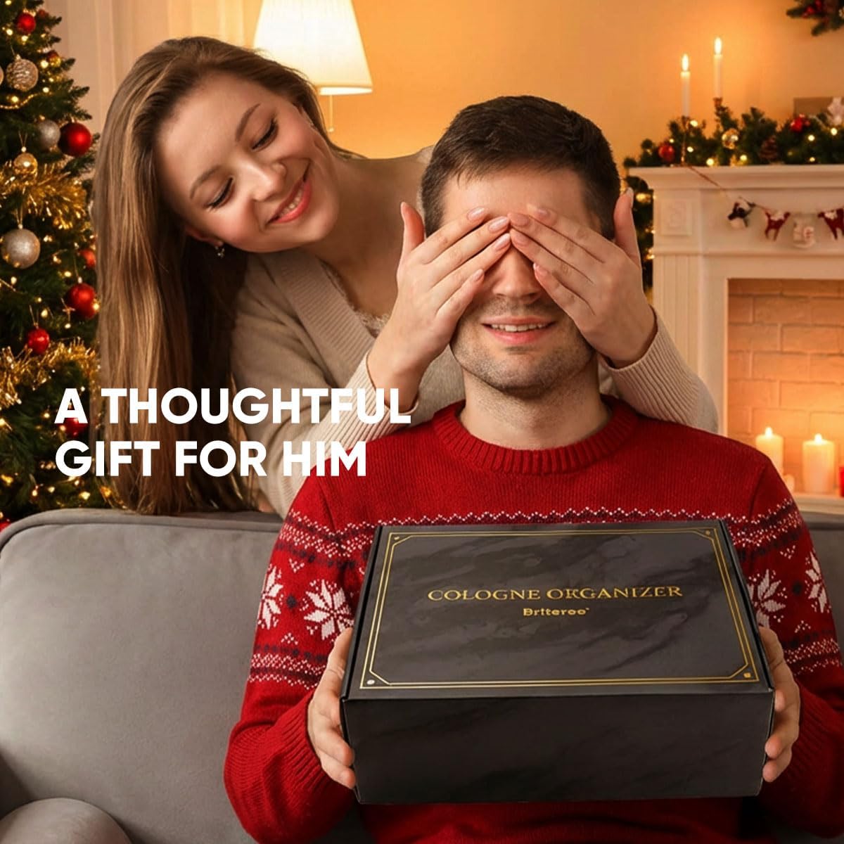 Cologne Organizer for Men, 3 Tier Wooden Cologne Stand with Drawer Storage and Hidden Compartment, Perfume Display Holder for Dresser, Great Gifts for Men and Women Valentine, Black