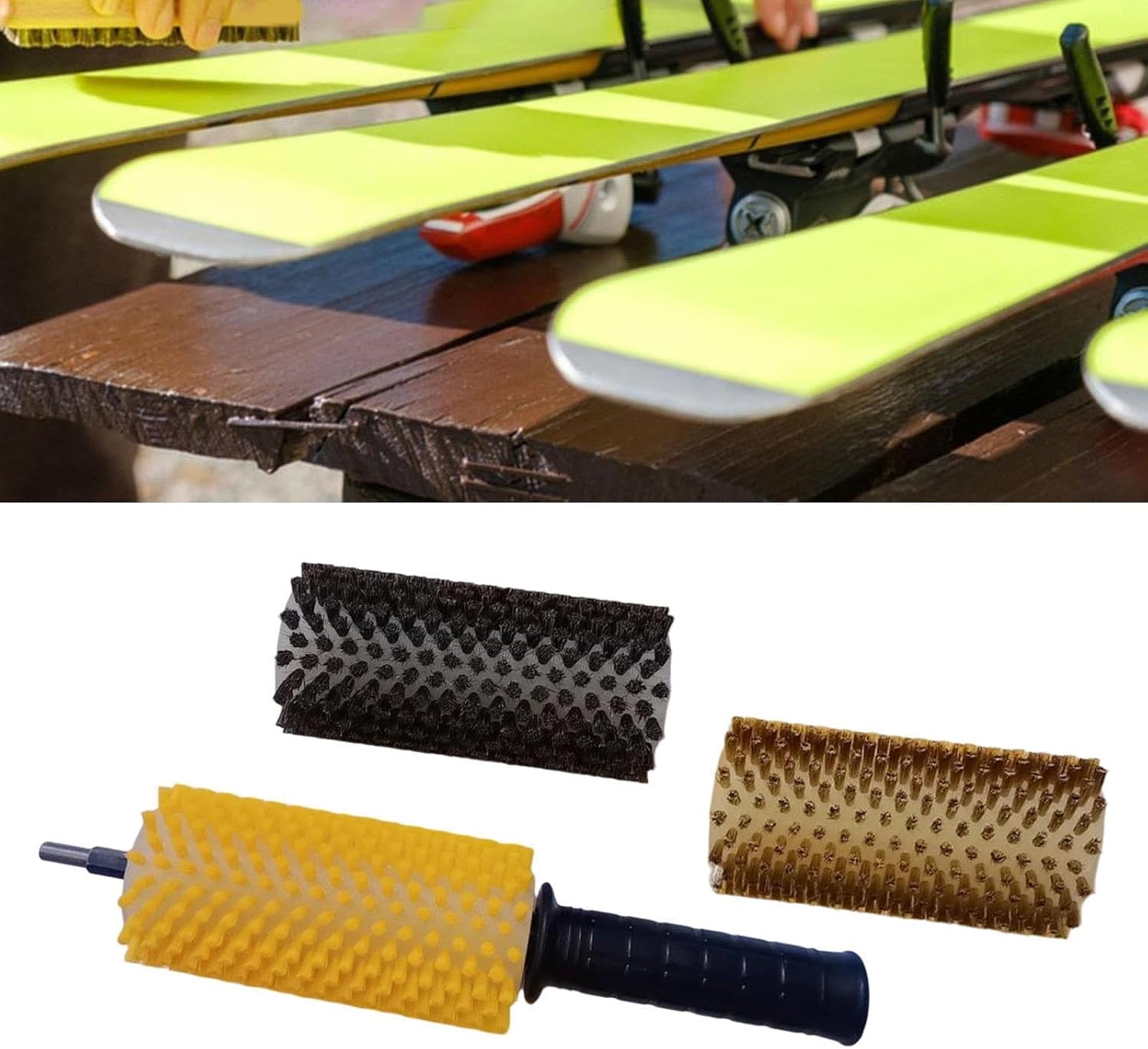 Deevoka スキー ワックスブラシ 電動ロータリーブラシキット 軽量 持ち運び便利 効率的ワクシング 多機能 ハンドル付き 全面