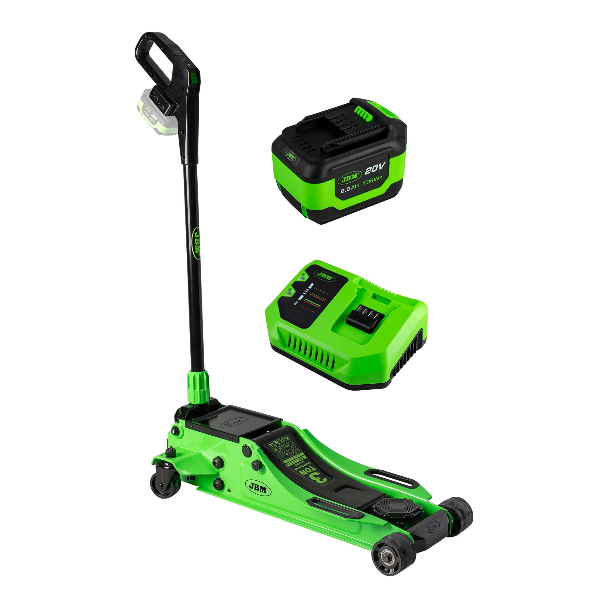 Crick Cric a Carrello idraulico 3 Tonnellate a Batteria 20V 6AH Alzata 85-508 mm Cric Elettrico Professionale Perfetto per officine, gommisti e uso professionale