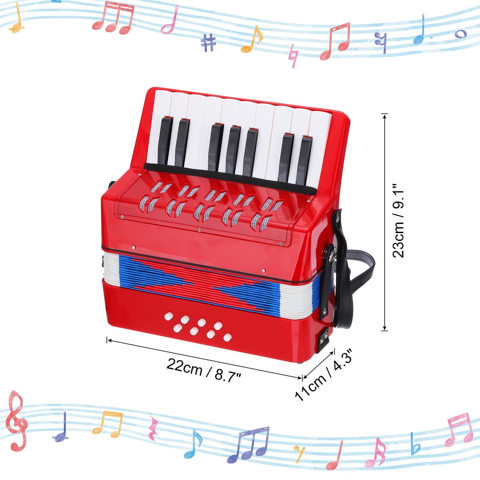 QUARKZMAN Accordion 17 teclas 8 botón de bajo acordeón juguete mini instrumento musical ligero para adultos principiantes educación, rojo