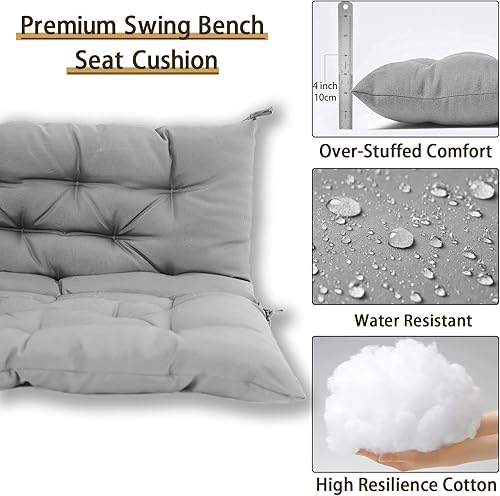 Miniatura 5 de Zacammy Cojines de repuesto para columpio para exteriores, cojines de asiento de banco gruesos e impermeables de 23 plazas con respaldo, cojín para