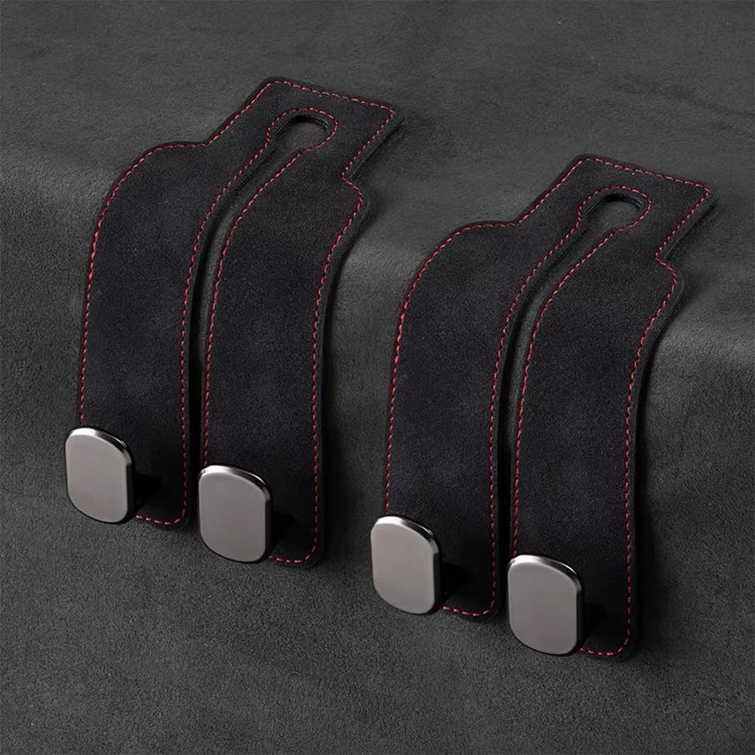 DECOAIRCON 2 Pack Car Hooks for Headrest, Headrest Hooks Car Purse Hook Car Seat Back Storage Hook Premium Leather Car Seat Holder for Headrest Purses and Bags (Black)