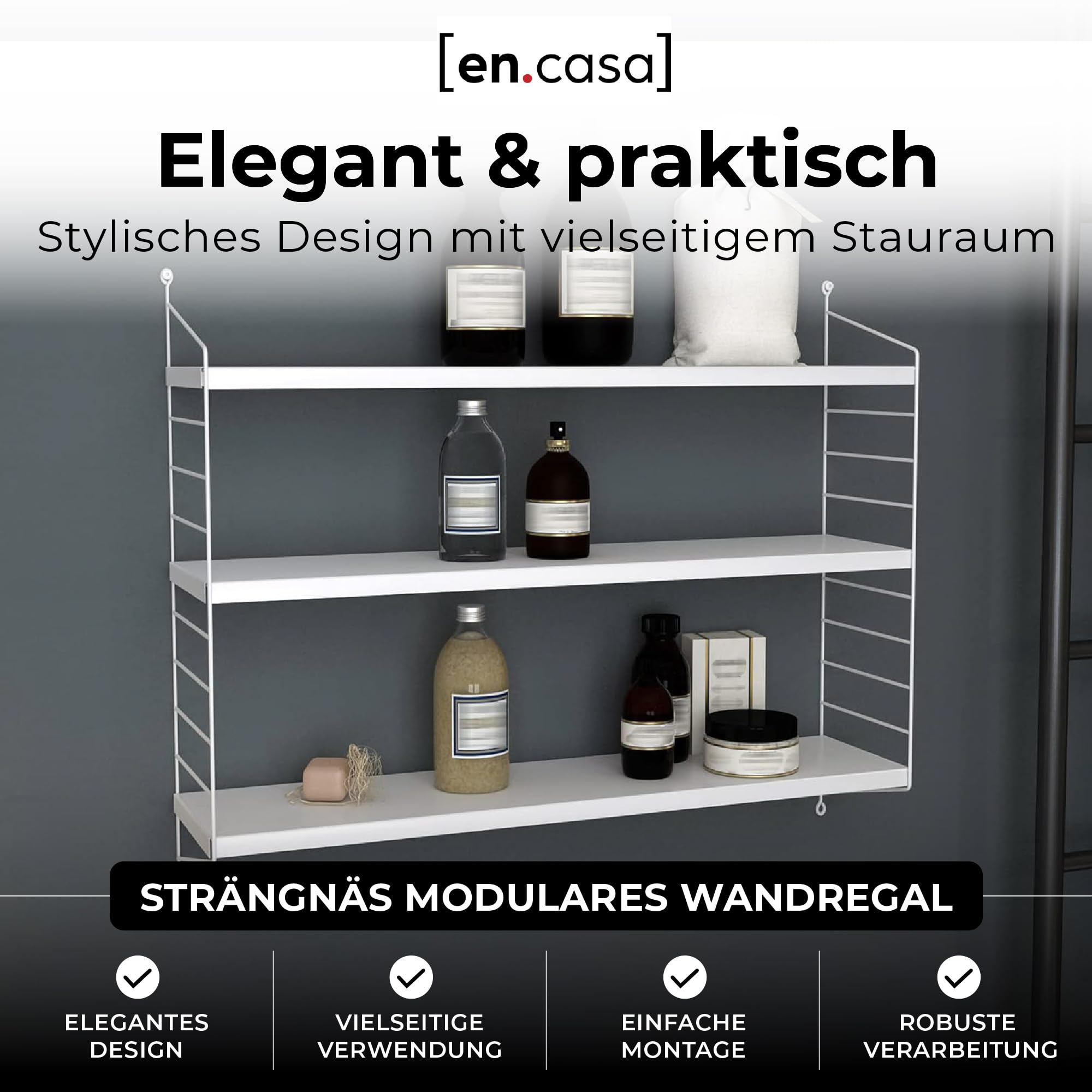 [en.casa] Modulares Wandregal Strängnäs Metallregal Weiß Hängeregal mit 3 Regalböden Badregal Küchenwandregal Wandablage Wohnzimmer