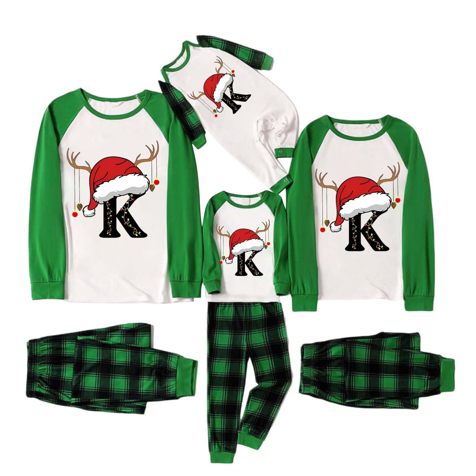 Generic Family Christmas Pajamas Matching Sets 2024 Alphabet Xmas Pjs for Couples Cute Long Sleeve Jammies Holiday Sleepwear