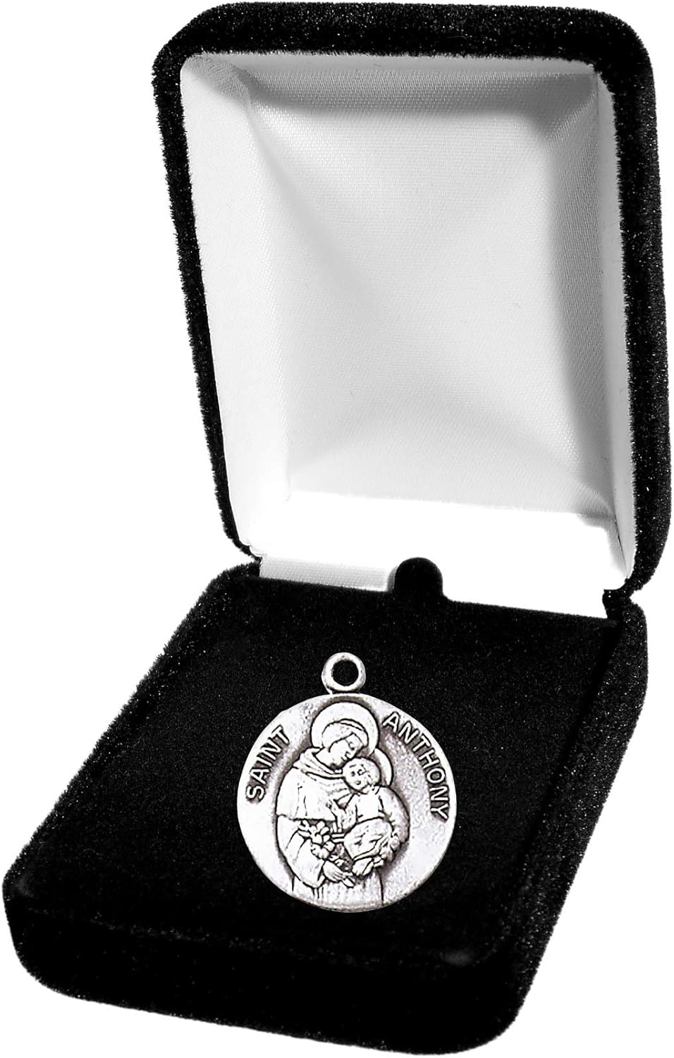 Round Sterling Silver St Anthony Medal Pendant Necklace on 18 Inch Stainless Steel Chain