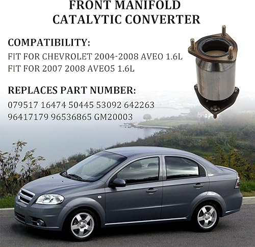 Miniatura 4 de Convertidor catalítico frontal compatible con Chevy Aveo Aveo5 2004-2008 1.6L L4 reemplaza 96417179 16474