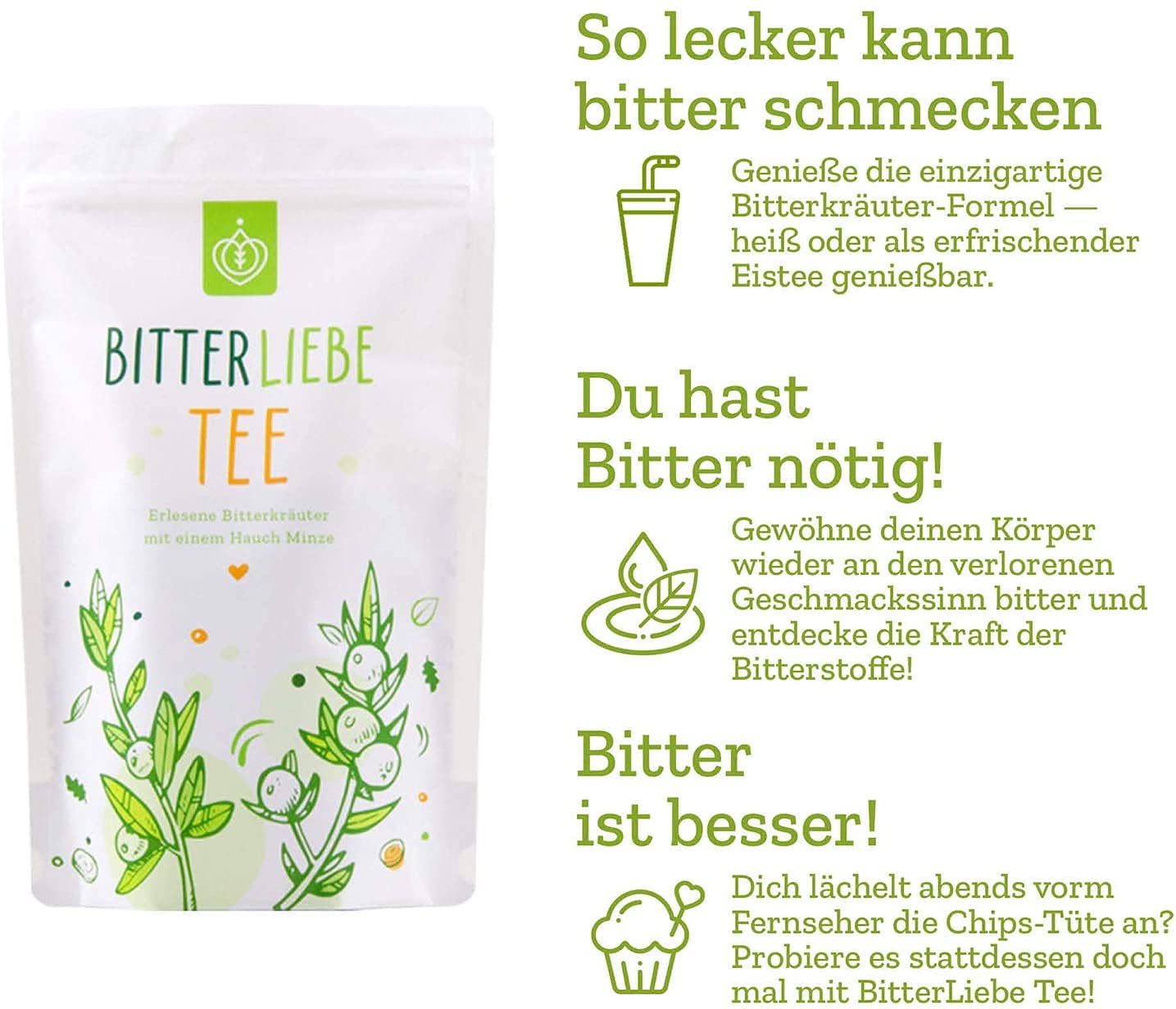 BitterLiebe® Premium Paket mild mit BitterLiebe Tropfen mild (50ml) Kapseln (90Stk.) Pulver (100g) und Kräutertee (100g) I Bitterstoffe aus Die Höhle der Löwen