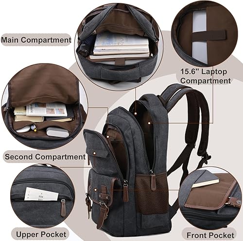 Miniatura 3 de Mochila de lona para laptop, mochila vintage para hombres y mujeres, mochila de viaje para trabajo, mochila universitaria, bolsa de computadora para