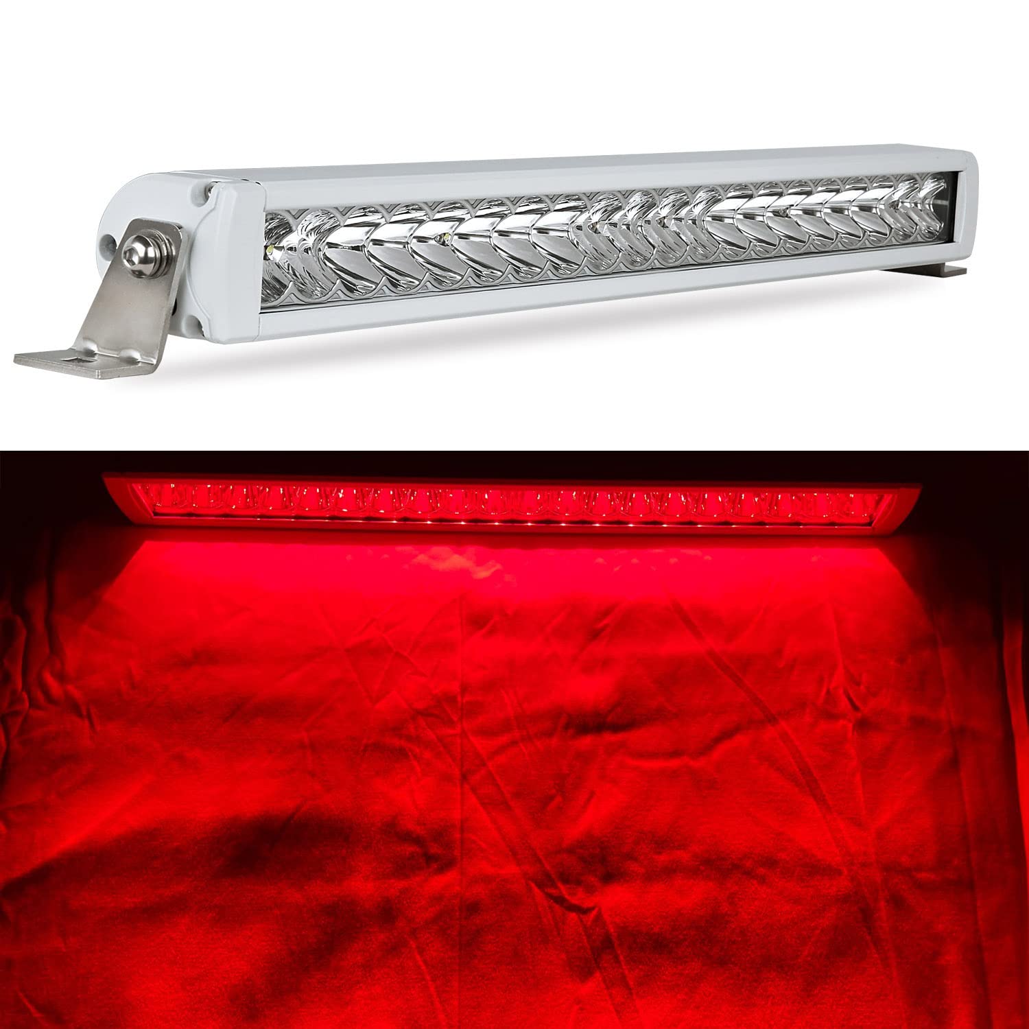 Photo 1 of Waterproof Red LED Trailer Light Bar, BIGLIONX 22 inch Red Spot&Flood Utility Marine Boat Trailers LED Light Bar Led Yacht Lamp Waterproof IP68 IP69K 12V 24V