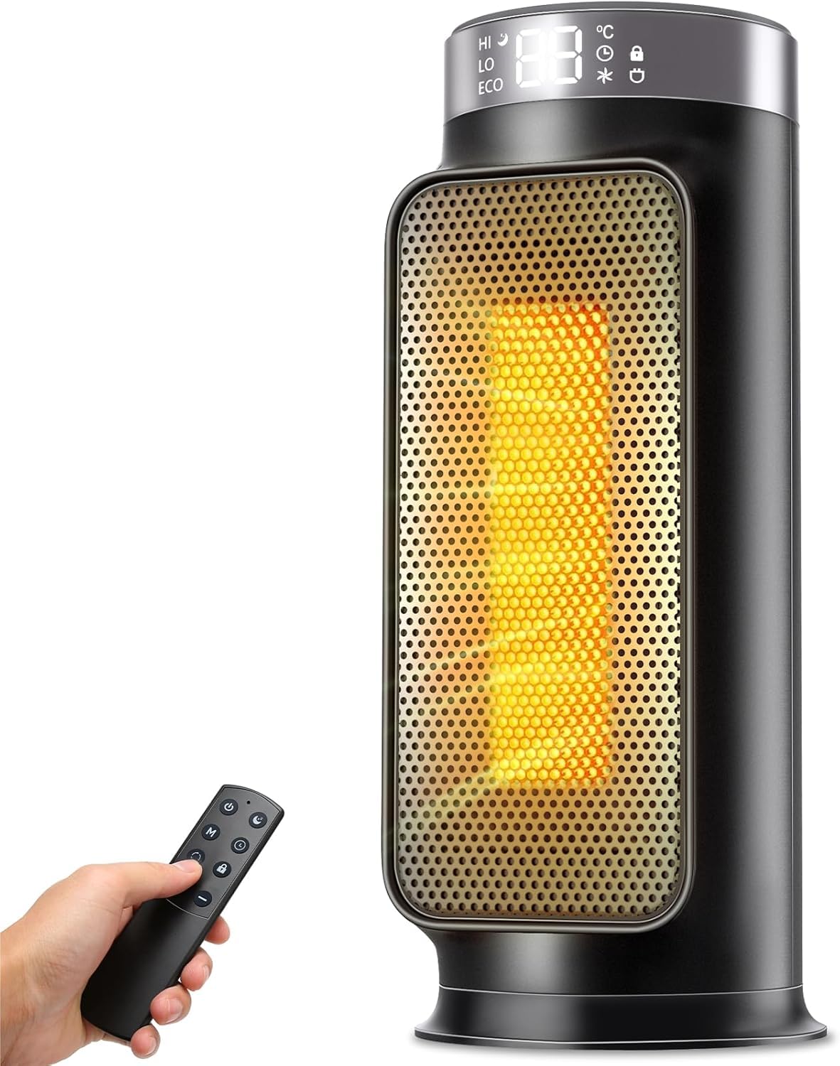 1800W PTC Heizlüfter mit Fernbedienung, Tragbarer Heizstrahler Elektroheizer für Innenräume, Keramik Heizlüfter für Büro & Zuhause, 75° Oszillation, 24h Timer, 5 Betriebsarten Space Heater