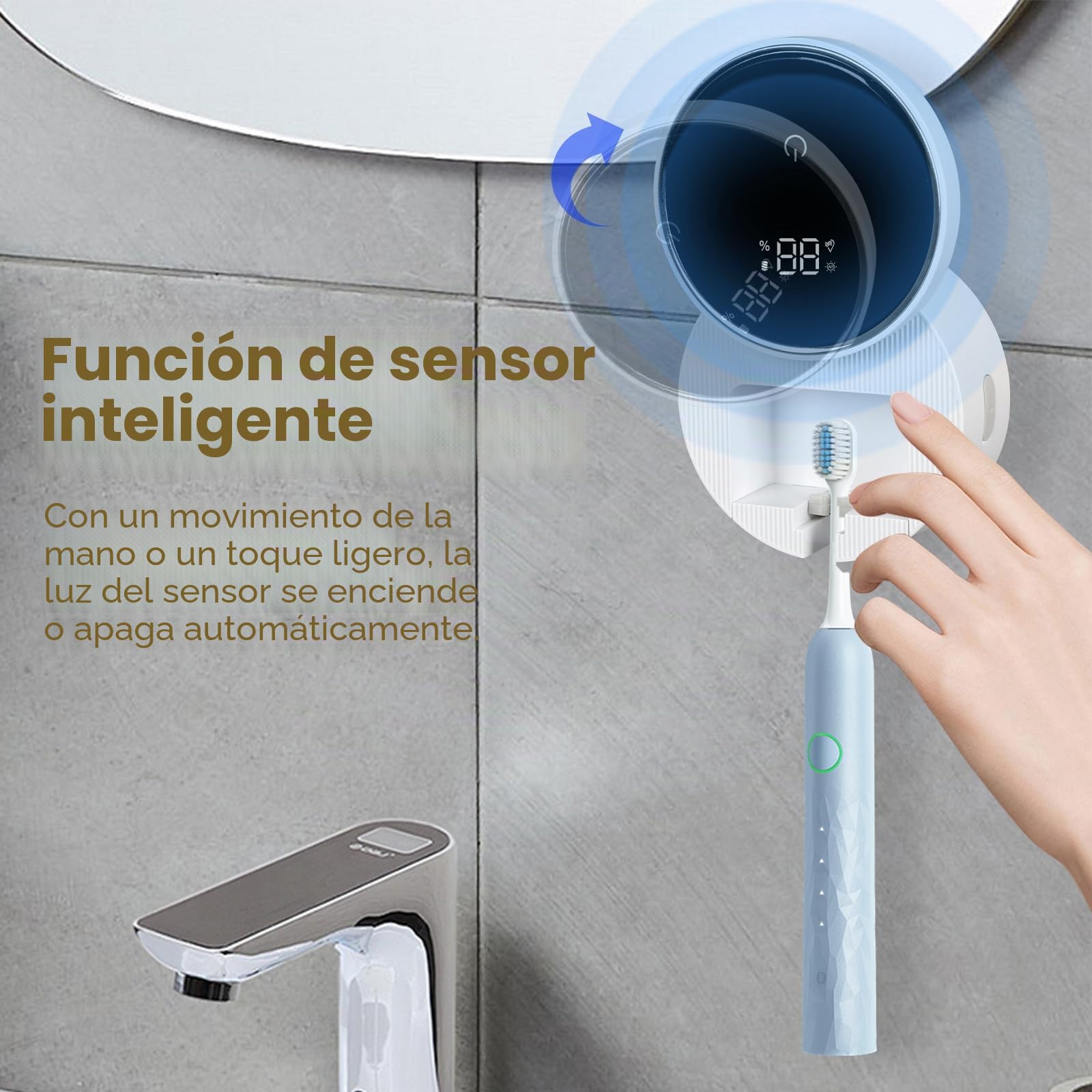 Limpiador de cepillos de dientes y portacepillos de dientes, inducción inteligente, esterilizador de cepillos de dientes UV, montaje en pared, soporte de cepillo de dientes de baño, dos