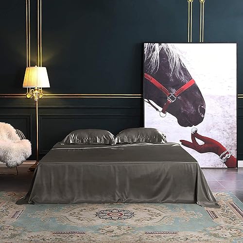 THXSILK Juego de sábanas de seda de 4 piezas, juego de ropa de cama de seda de morera de 25 momme, juego de sábanas y fundas de almohada,