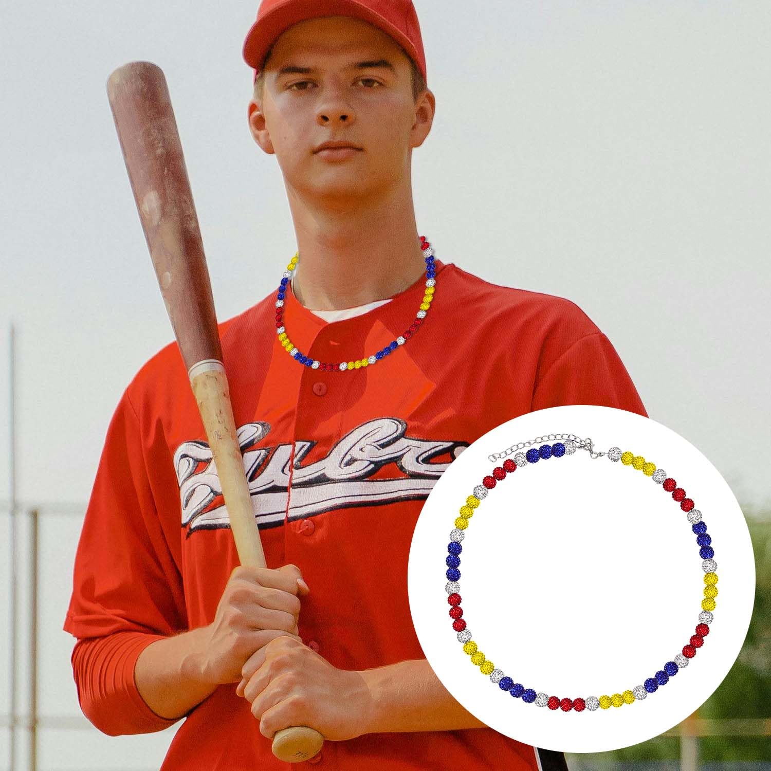 Collier de Baseball de Philadelphie Strass Scintillants Colliers Perles Inspirés Sport d'Athlète Bijoux pour Hommes Femmes 4 Couleurs