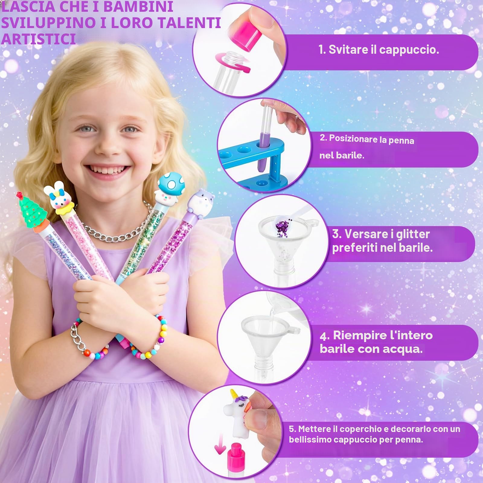 Laboratorio Delle Penne 102 Accessori, Kit Creativo per Creare Penne Carine, Set di Penne Creare Fai da te, Lavoretti Creativi per Ragazze 5 Anni, Idee Regalo per Bambina 5-12 anni
