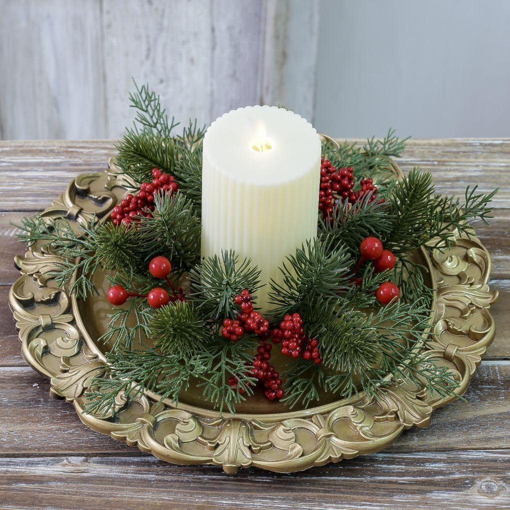 2 Pcs Artificial Pumpkins Maple Leaves and Berries Pine Cone Candle Rings Fall Candle Holders Small Wreath 3" Center for Farmhouse Thanksgiving Halloween Centerpiece Table Decor (Green 02)