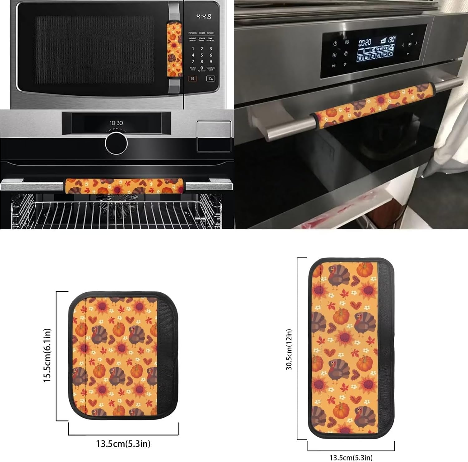 Biyejit Fall Pumpkin Turkey Refrigerator Handle Covers Set of 6, Thanksgiving Kitchen Appliance Covers Fridge Microwave Oven Dishwasher Refrigerator Door Handle Covers Protector
