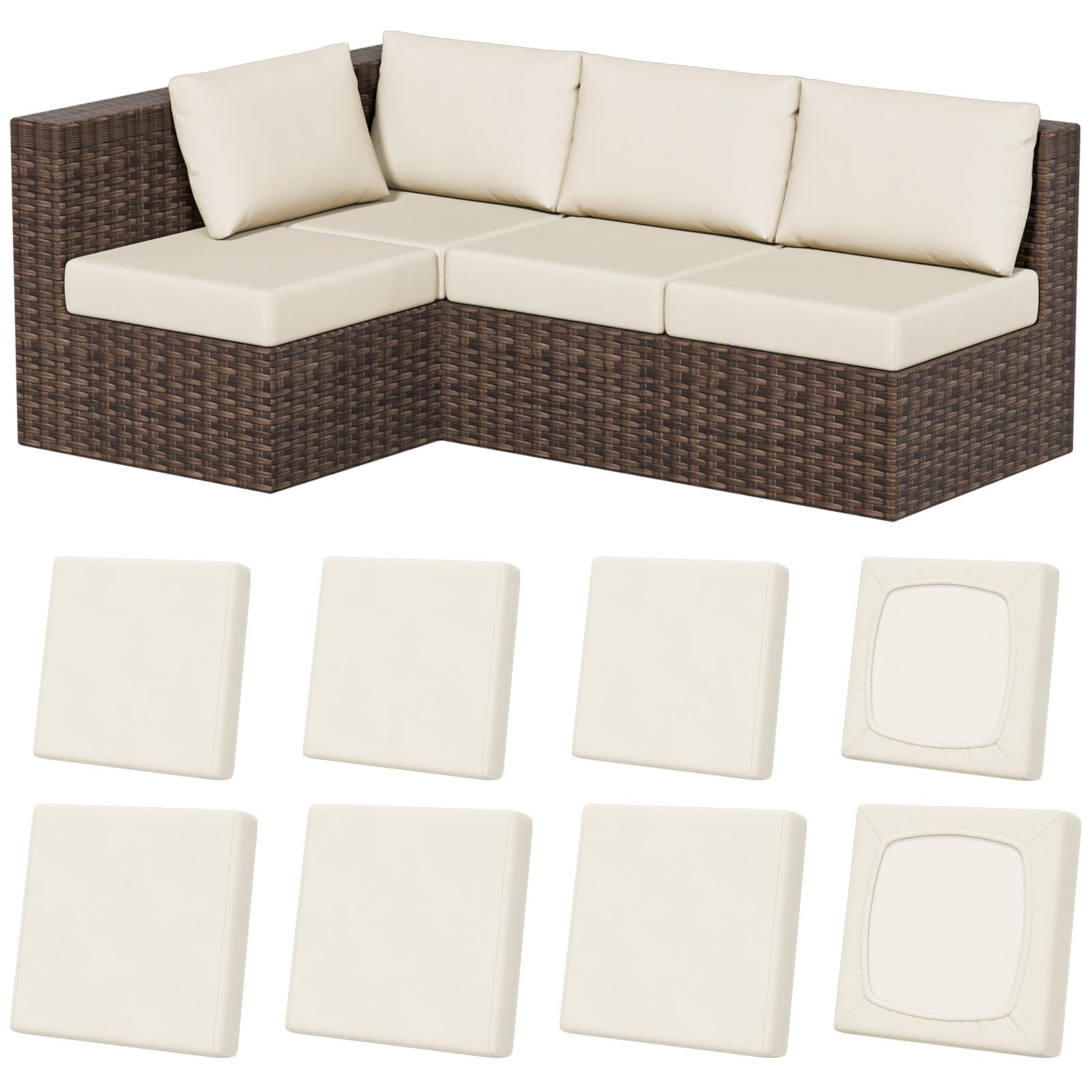 Photo 1 of Vorshape 8Pcs Stretch Patio Cushion Covers, Outdoor Couch & Sofa Replacement Slipcovers for Patio Furniture Cushion Covers, Washable Reusable Furniture Protector