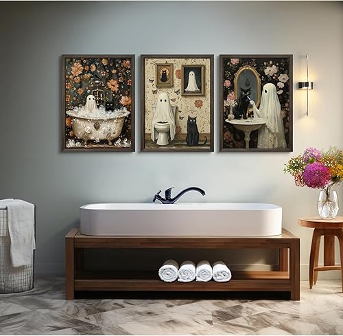 Miniatura 7 de Lhoiplme Arte de pared de lienzo fantasma de Halloween, marco de madera de 12 x 16 pulgadas