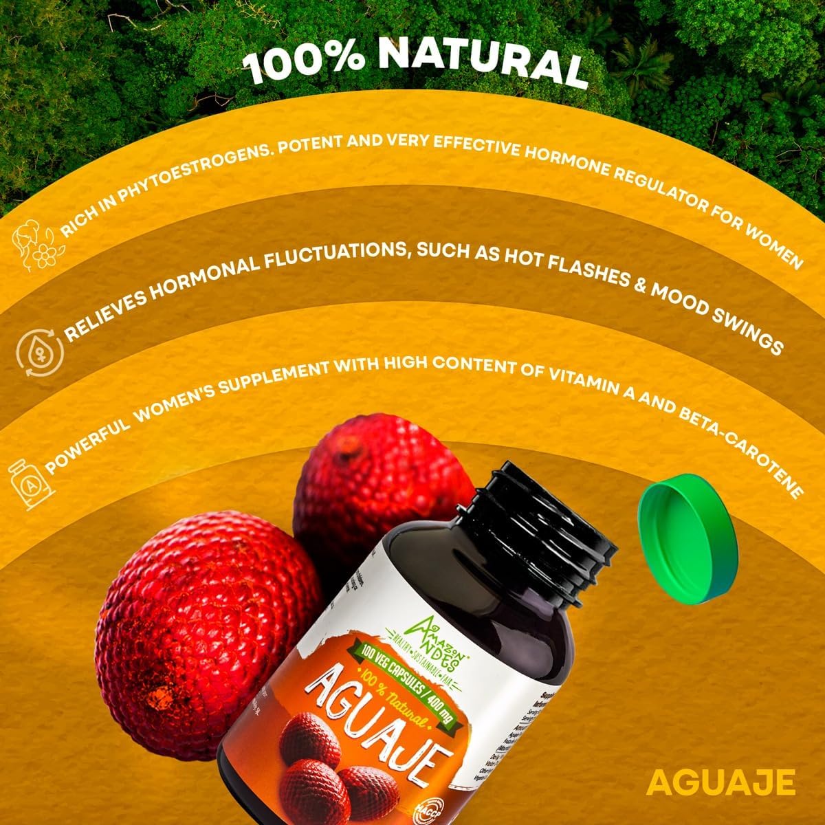 Amazon Andes Aguaje Capsules 400mg - Buriti Fruit from Peru - Moriche Palm Mauritia Flexuosa - 100 Vegetarian Caps - Pure carotenoid Pigment Content - Wild Harvested Amazon Non-GMO Vegan - Image 6