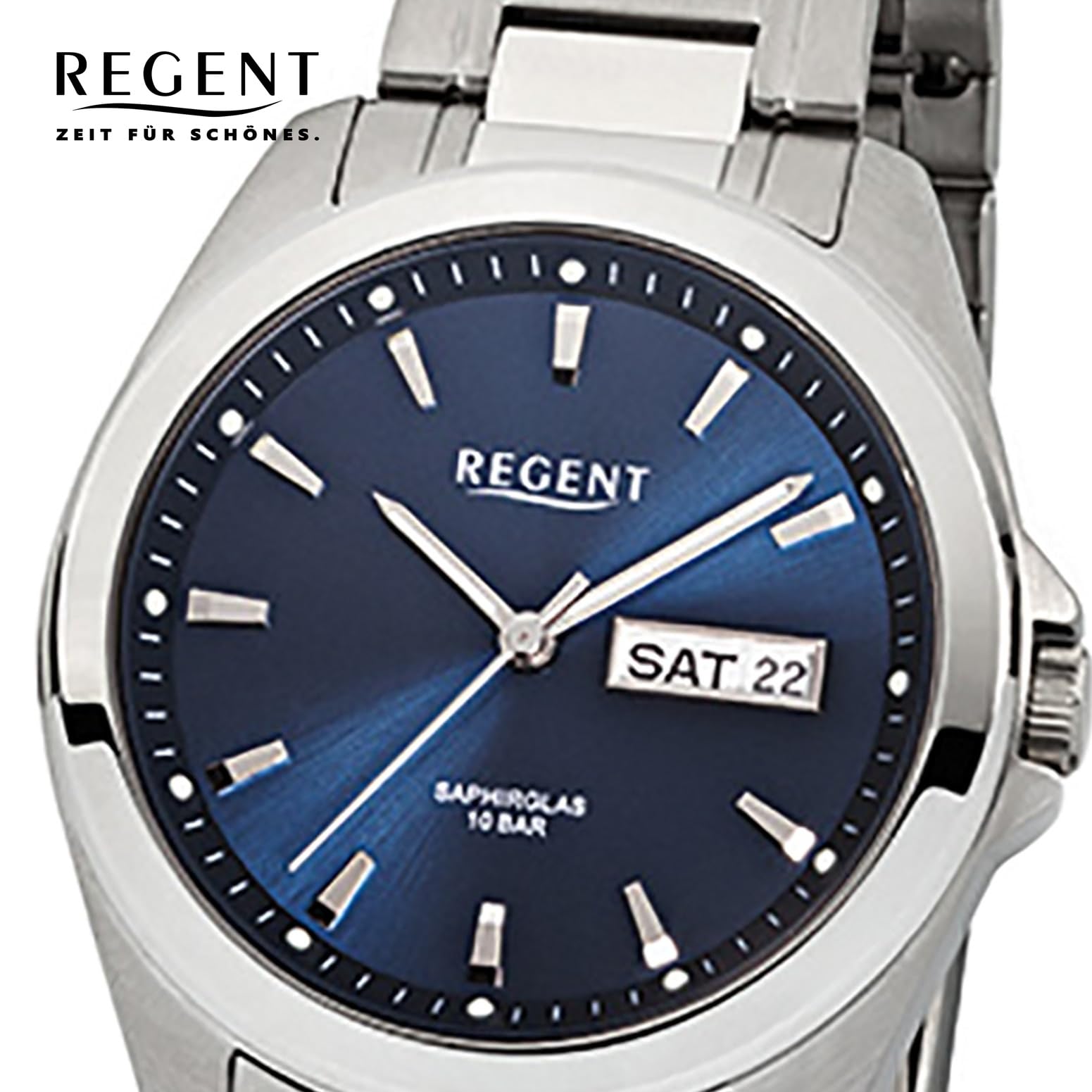 Regent Armbanduhr Herrenuhren mit Metallband-Kollektion Herren-Uhr mit Edelstahl-Armband silber analoges Quarzwerk D1URF526