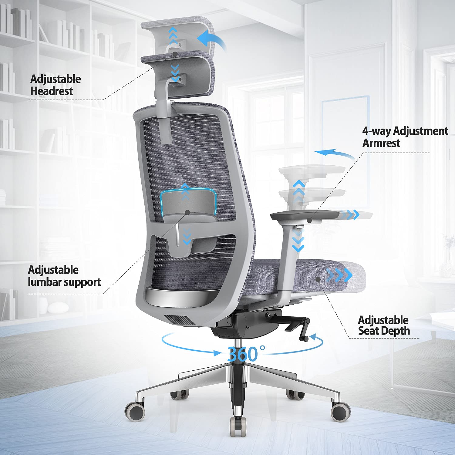 Buy Duwinson Ergonomic Mesh Home Office Chair With Back Support, 4Way