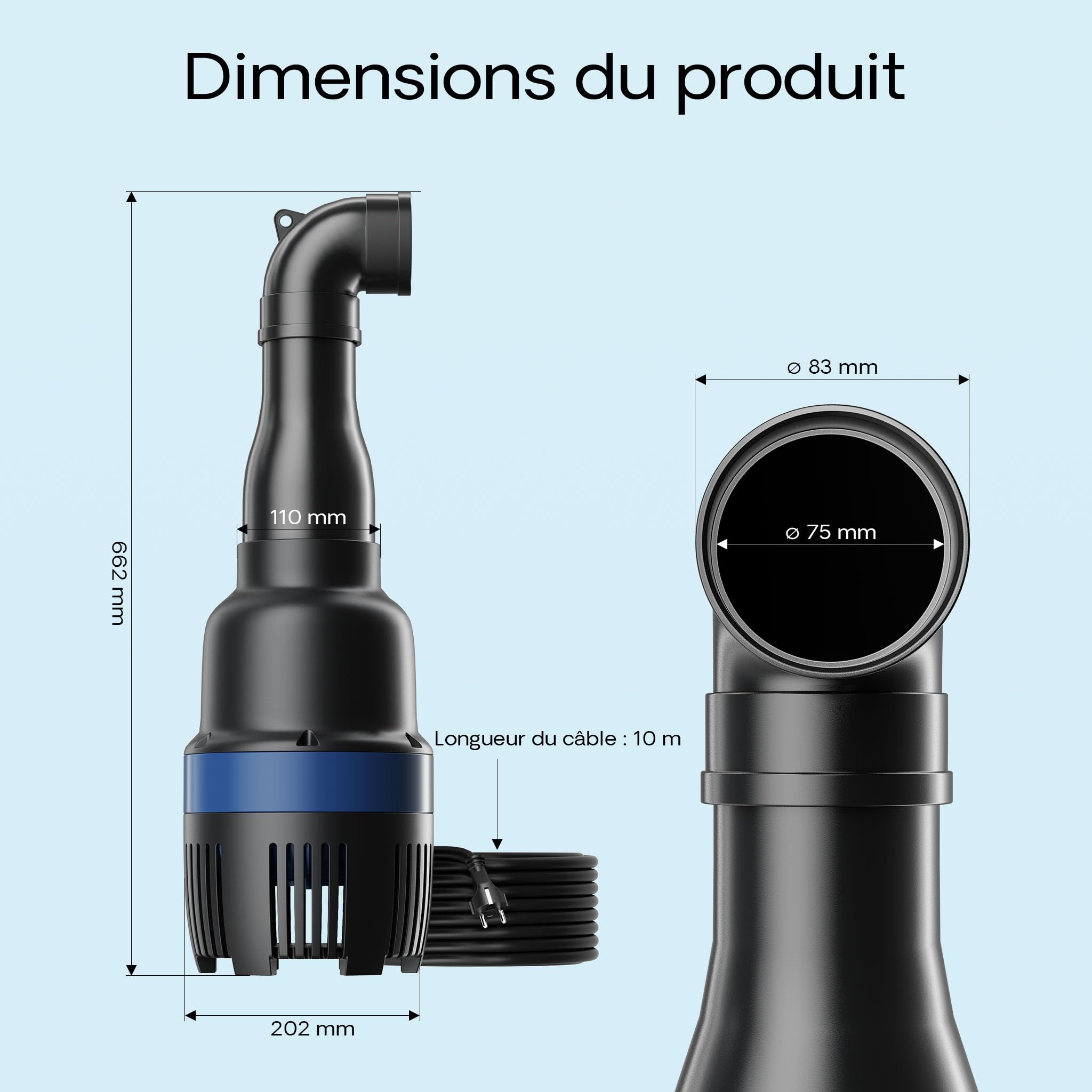 SunSun CEF-22000 Pompe de Bassin à haut rendement - 200 x 200 x 625 mm - débit max. 22000 l/h / 95 W/refoulement max. 2,6 m - Filtration Circulation eau jardin étang