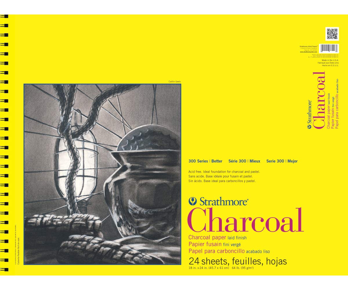 Strathmore White Pro-Art 330180 Charcoal Spiral Paper Pad 18-Inch X 24-Inch, 24 Sheets