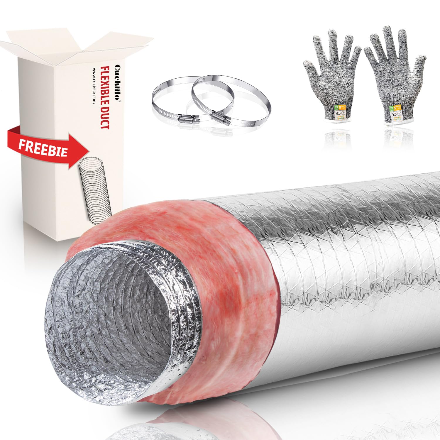 Cuchiilo Inch Insulated Flexible Duct,HVAC Insulation Duct,25 Feet  Insulated Duct,4 in Insulated Duct Hose, Air Flexible Duct Aluminum  Hose