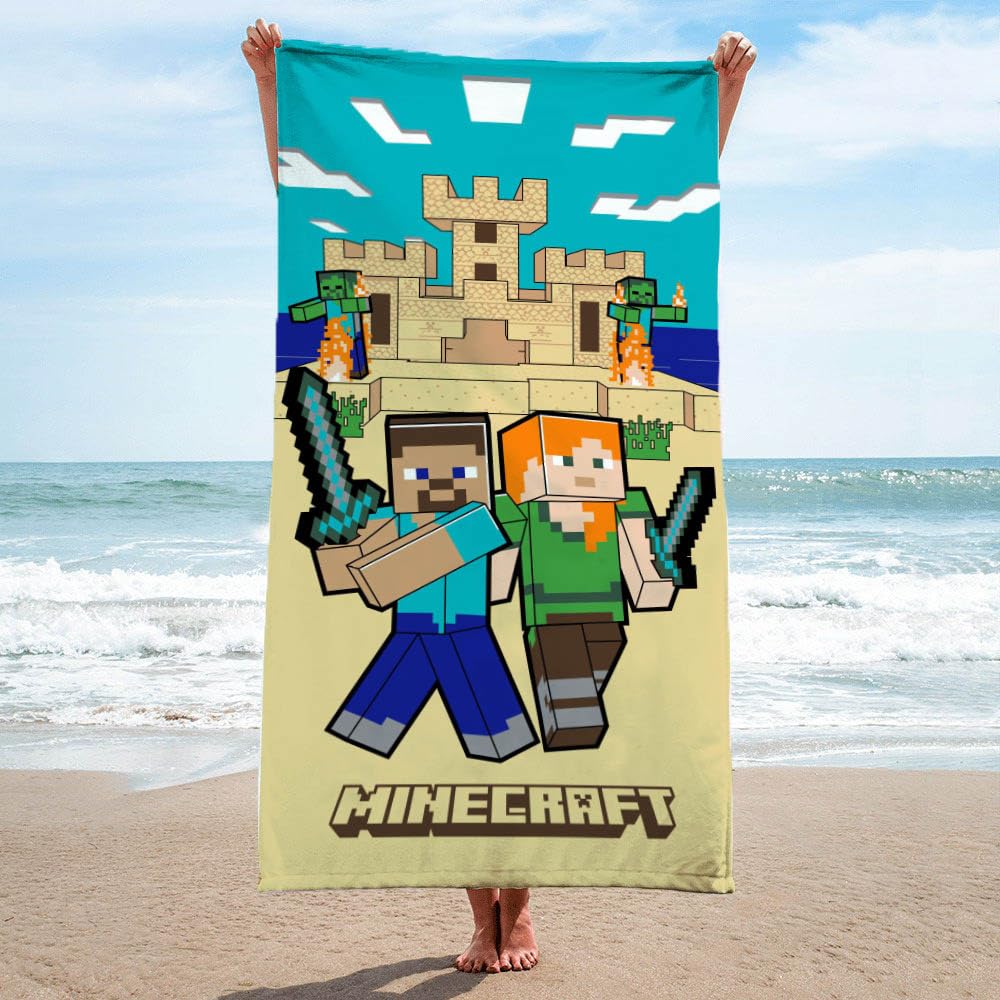Jay Franco Minecraft Towel with Alex and Steve for Bath Beach & Pool, 71cm x 147cm, Multi - Minecraft, 71 cm x 147 cm - Image 3