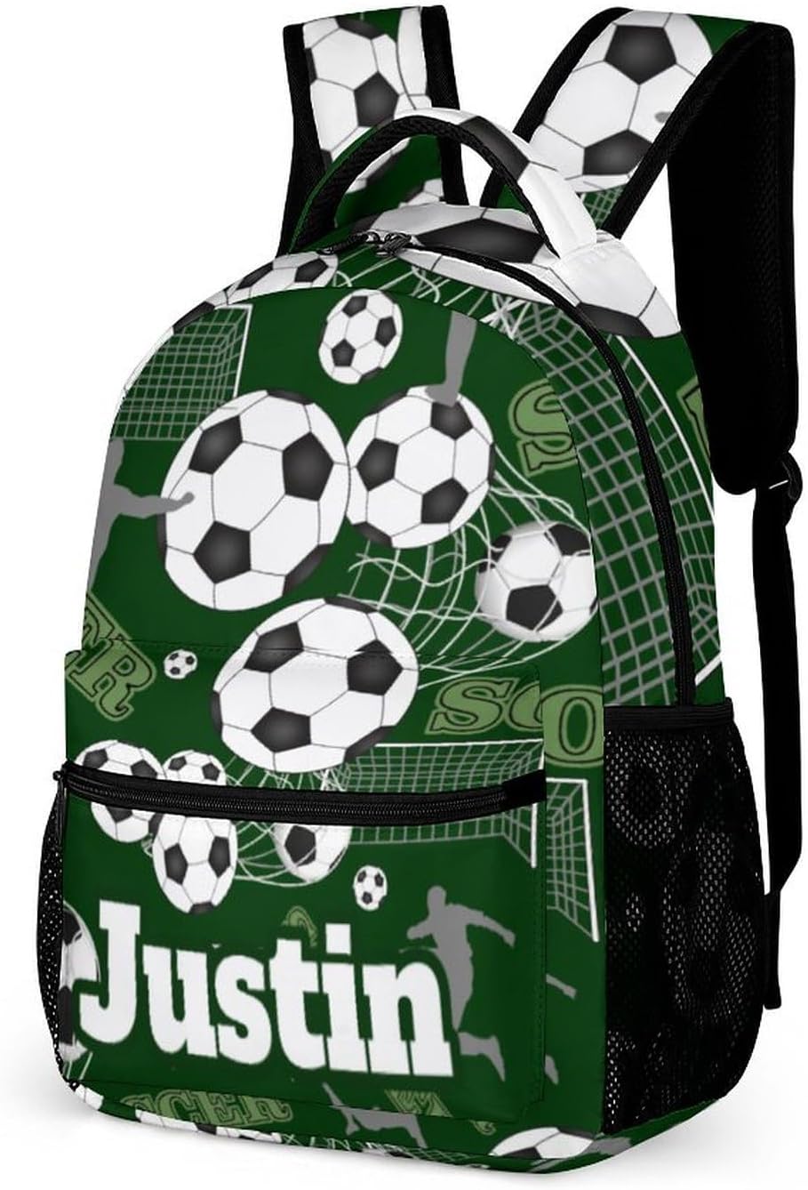 Custom Name Green Soccer Pattern Daypack Kids Schoolbag for Toddler Boys, High School College Teens Backpack - Image 8
