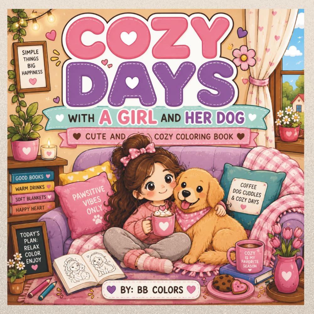 COZY DAYS WITH A GIRL AND HER DOG: CUTE AND COZY COLORING BOOK
