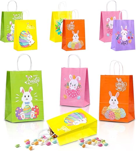 Mizijia 12 x Easter Bags for Kids Bunny Design Candy Fill Gift Box