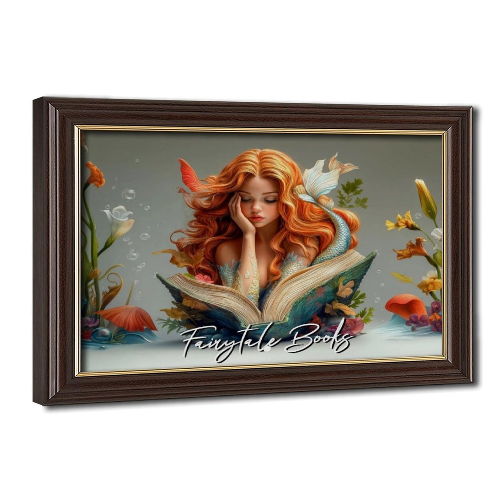 Bareronor Mermaid Book Poster Canvas Poster Bedroom Decor Landscape Office Room Decor Gift 24" L X 36" W